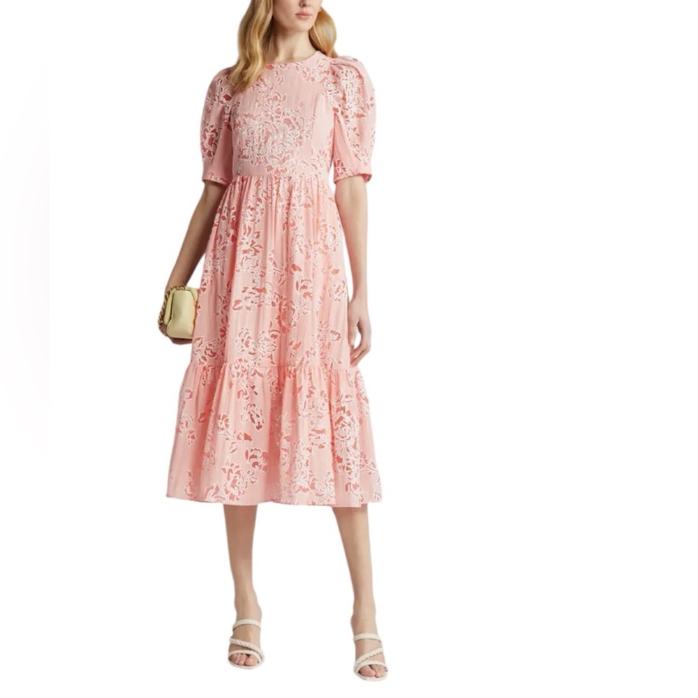 NWT Ted Baker London Esthher Floral Cutout Tiered Dress Coral Pink Sz 0